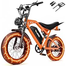 Electric Dirt Bike Adults, 1300W Peak 52V20.8Ah ebike, 32MPH 20" x4.0 Fat Tire, Streamlined E-Motorcycle with 7 Speeds for Youths, V200,Orange with Rear Rack + Footrests