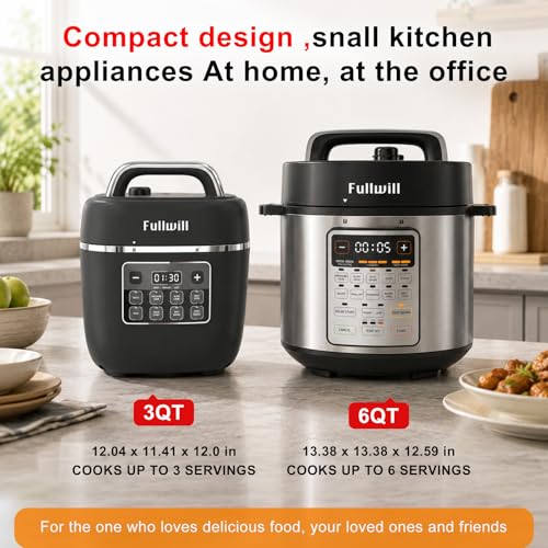 Image of Fullwill Electric Pressure Cooker Lite 3 Quarts,7 in1,Slow Cooker, Rice Cooker,Steamer, Saute, Warmer, Olla de Presion Nonstick Pot