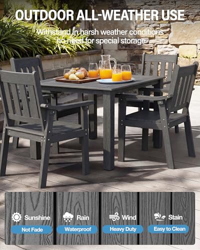 Image of YEFU HIPS Patio Table Set: 5 Piece Outdoor Square Table and Chairs with Metal Aluminum Frame - Gray Modern Plastic Patio Dining Furniture Set 4 Person for Outside Deck