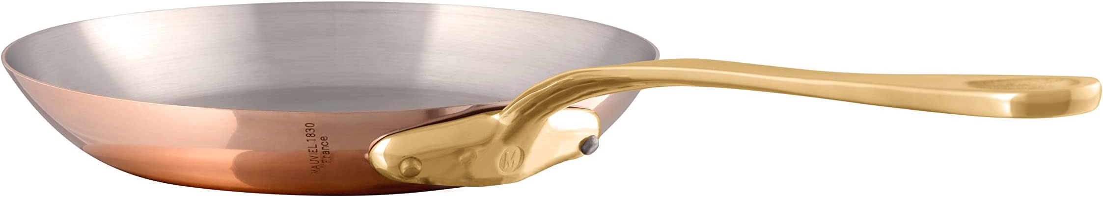 Mauviel M'Heritage 200 B 2mm Polished Copper & Stainless Steel Frying Pan With Brass Handles, 10.24-in, Made In France