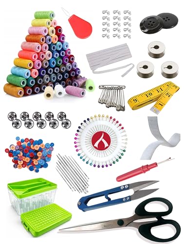 Aezzo 144 Pcs. Double Layer Tailoring Sewing Kit Box with 24 Thread Spool,Needles,Measure Tape, Dress & Trouser Hook,Bobbin…