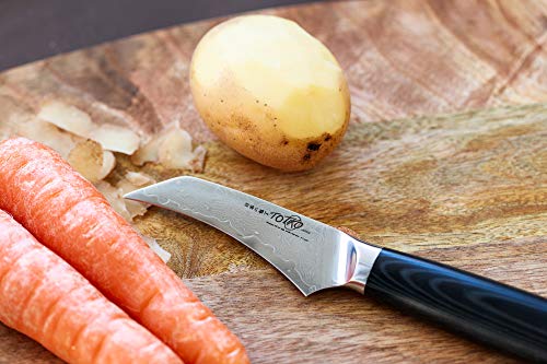 Spelucchino Professionale in Acciaio Damasco, Coltello da Cucina Professionale Giapponese, Coltello per Intaglio Frutta, Lama da 9cm, Manico in Resina Micarta - Yukimura Japan Knives - immagine 6