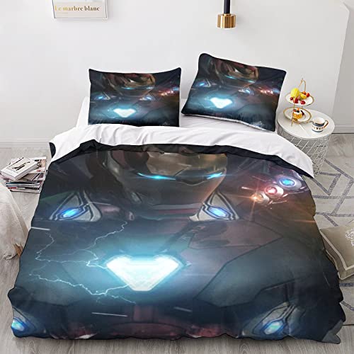 JIEJIAN Iron Man Impresión 3D Juego De Ropa De CamaMarvel De Edredón De Edredón Suave Microfibra Cómoda Colcha Cremallera Cerrada De Edredón Cómoda para Niños Y NiñasKing（220x240cm）