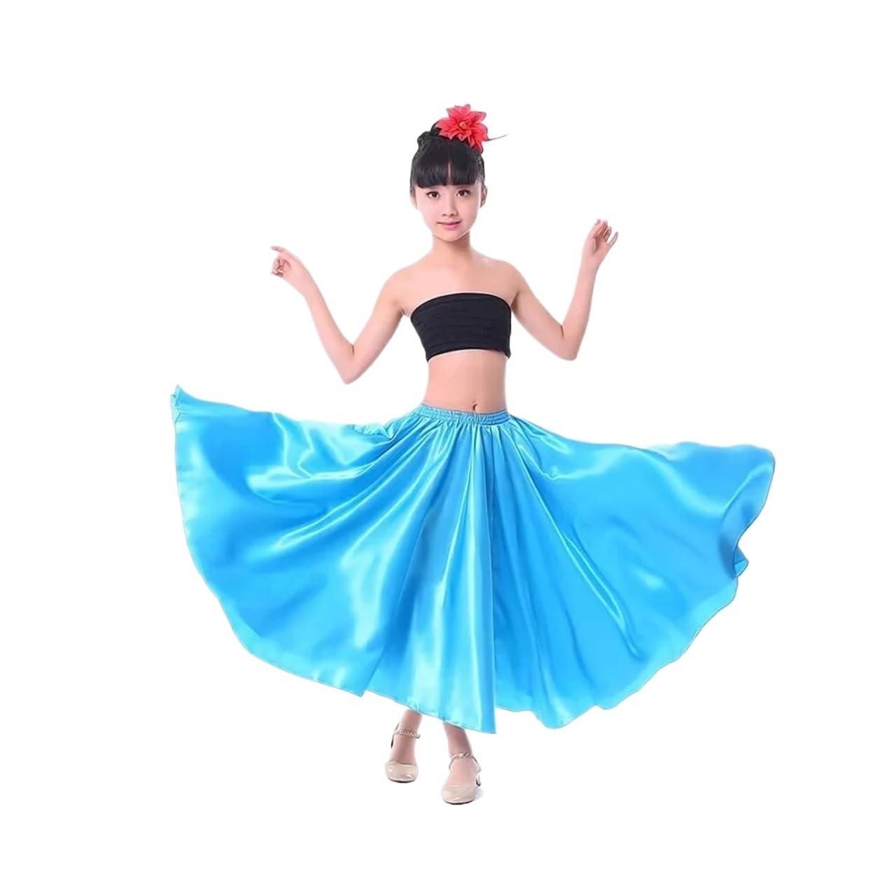 Gonna Lunga per Danza del Ventre, 1 Pezzo, Gonna per Danza del Ventre per Bambini, in Raso, con Apertura a 360 Gradi (Colore 3, Altezza 110 cm)