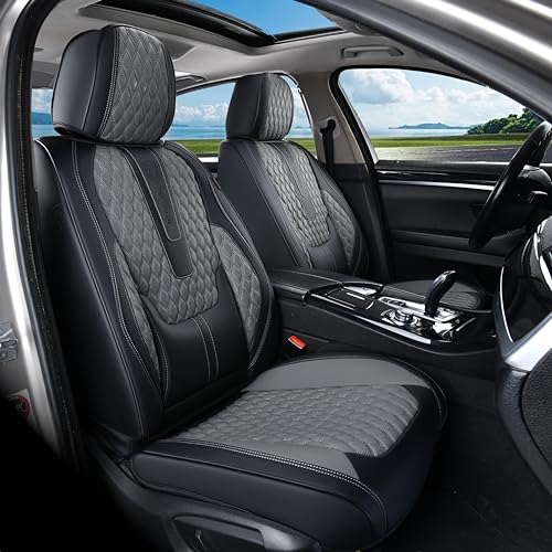 Image of Coverado Car Seat Covers Full Set, Nappa Leather Seat Covers for Car, Waterproof Car Seat Protector with Lumbar Support, Automotive Seat Covers Universal Fit for Most Cars SUV Trucks (Black&Gray)