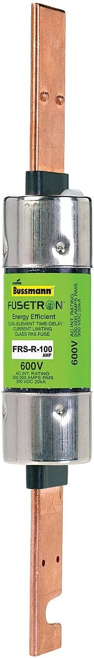 Bussmann FRS-R-100 Dual Element Class RK5 Rejection Current-Limiting Time Delay Fuse 100 Amp 600 Volt AC 300 Volt DC Fusetron