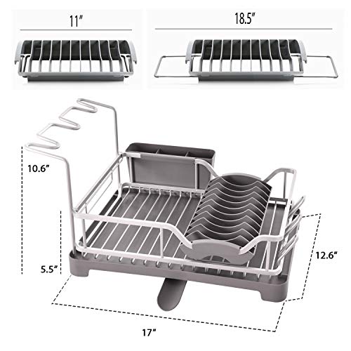 Dish Drying Rack Over The Sink, Aluminum Dish Draining Set with Drainboard, Removable Compact Utensil Holder Set, Cutlery Holder, Stemware Holder, Non-Slip Cup Holders for Kitchen