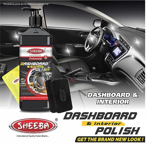 SHEEBA Dashboard & Interior Polish Protectant (1Ltr Pack) with Microfiber Towel & Applicator Foam Pads, Restores Original Look, Long Lasting, Non-Greasy, Prevents Premature Ageing & Dullness.