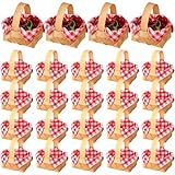 Geelin 36 Pcs Mini Woven Basket with Handle 20 Sheet Red and White Gingham Paper Napkins Wood Chip Mini Flower Fruit Picnic Basket Chip for Easter Spring Wedding Party Gift Decoration (Small)