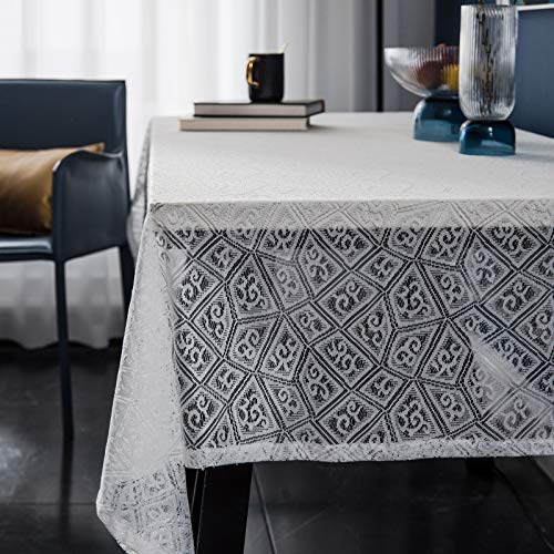 Nappe rectangulaire gaze jacquard blanc 140x300cm pour table - 2