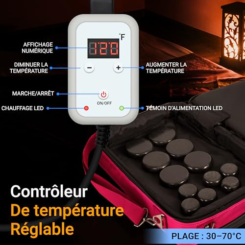 Système portable de thérapie avec pierre chauffée basaltique et kit de massage complet