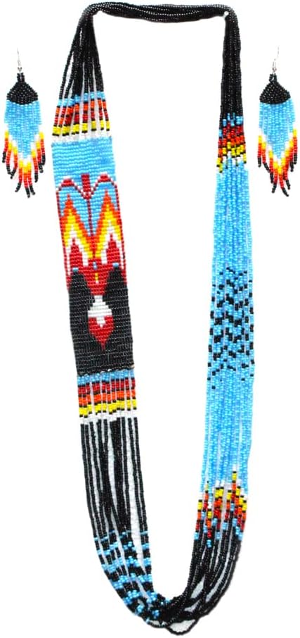 Layered Beaded Necklace – Boho Native Handmade Seed Bead Tassel Necklace, Bohemian Large Statement Beaded Necklace for Women (Multicolor)