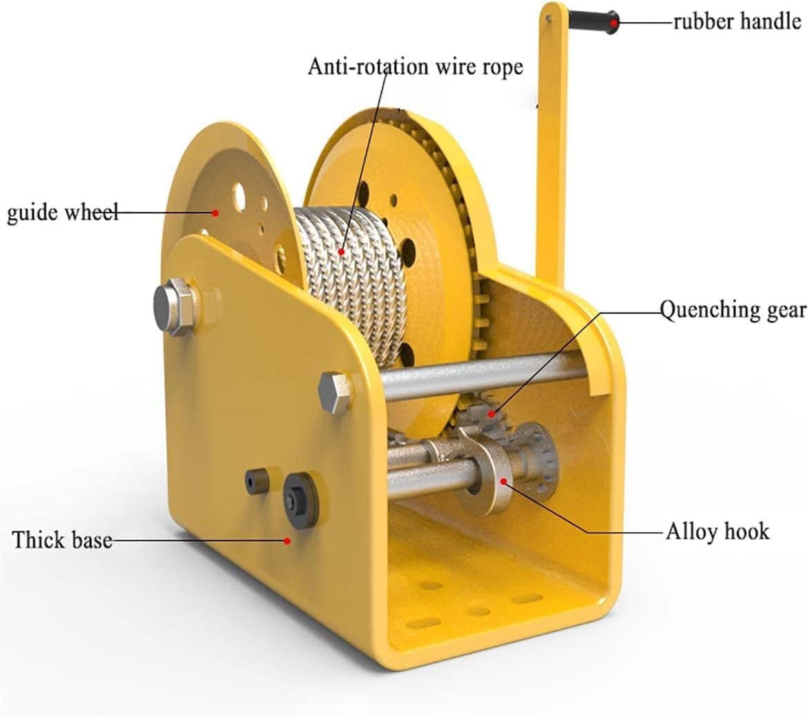 1200/1800/2600lbs Heavy Duty Hand Crank Winch for Boat Trailers - Two-Way Ratchet with Steel Rope & Hook, Perfect for Lifting, Hauling, and Towing Trucks