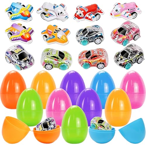 CWENDANER Lot de 12 Voitures de Course Cool et 12 œufs de Pâques Colorés, Cadeaux d'invités et...