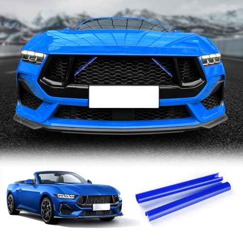 Image of KUNGKIC For 2024 2025 Mustang Grill Inserts Trims ABS V Brace Stripes Wrap Covers Exterior Car Accessories (Blue)