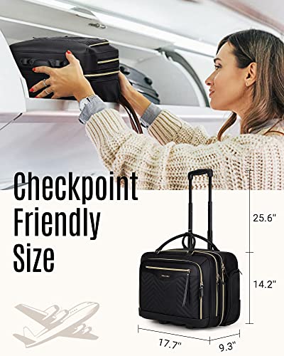 Light Flight Rolling Laptop Bag 17.3 Inch Rolling Briefcase For Women Computer Bag With Wheels Rolling Laptop Case Water-Resistant Overnight Roller Bag For Carry On Travel Work Business, Black #TOP5