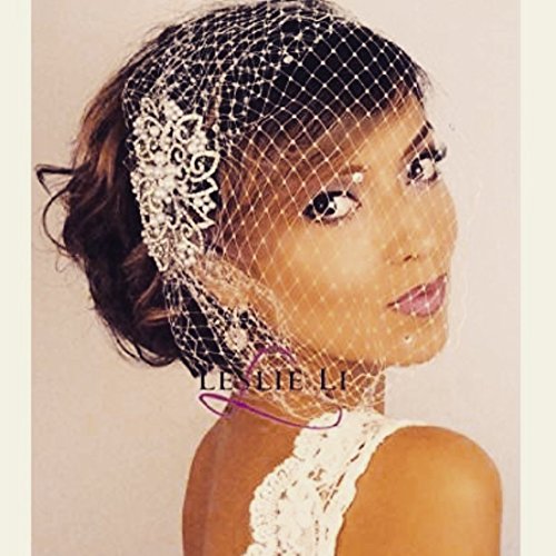 Leslie Li Women's Austrian Crystal Bridal Birdcage Veil & Bridal Comb WHITE 27-71192