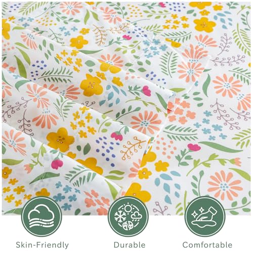 Bedlifes Queen Size Extra Deep Pocket Sheet Sets - Fits Mattresses Up to 18-24" Thick, 4-Piece Microfiber Set with 1800 Thread Count, Soft, Smooth, Breathable, Featuring Floral