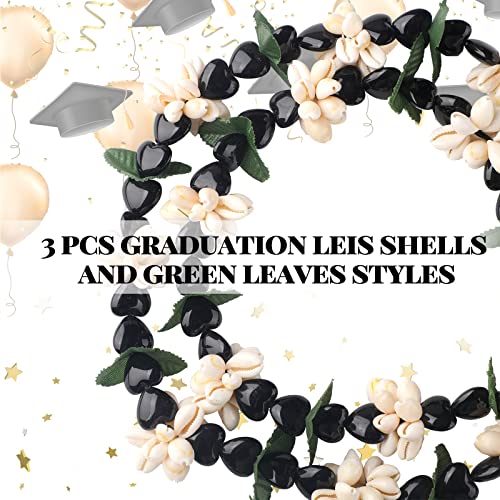 Rtteri Graduation Kukui Nuts Lei Hawaiian Leis with Cowrie Shell Faux Leaf 32\'\' Adjustable Luau Party Accessories for Men Women(1 Pcs)