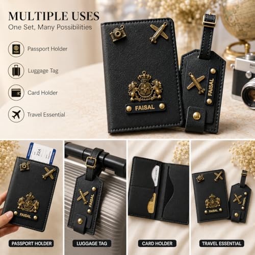 Image of Eco Leather Unisex Passport Cover and Luggage Tags (Black)