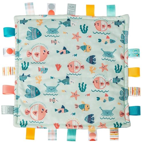 Image of Taggies Lovey for Baby Security Blankets Original Comfy Blanket with Sensory Tags, 12 x 12-Inches, Fishies