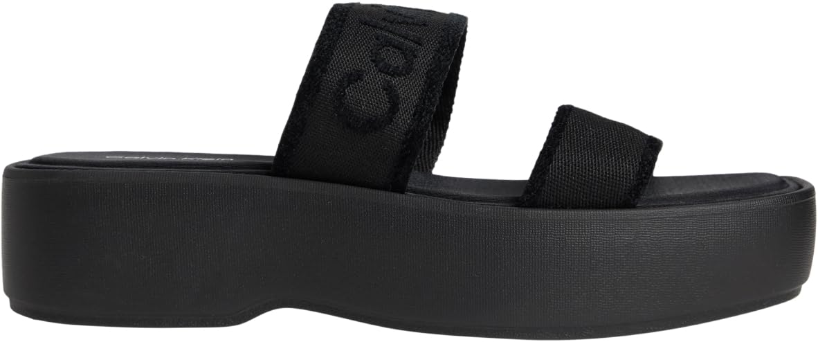 Calvin Klein Women’s Sandals Flatform Webbing with Straps, Black (Triple Black), 8