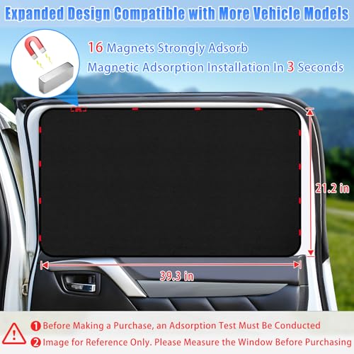 Image of ZATOOTO Car Window Covers for Rear Side Window Curtains Suede Sun Shade for Privacy Blackout for UV Protection, Car Shades for Large Rear Window, 21.2x39.3in