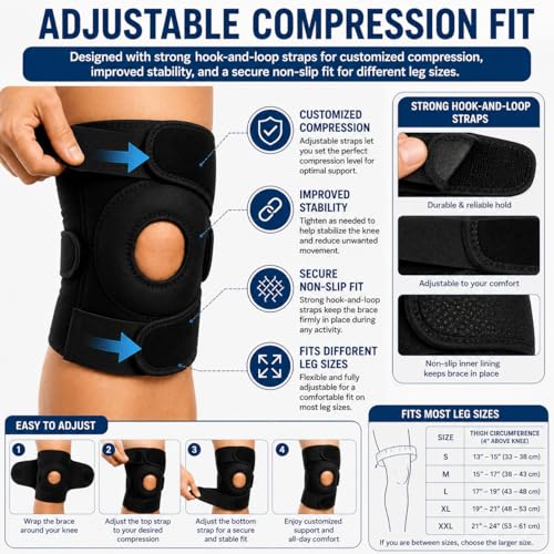 Image of ANTIL'S Knee Brace for Knee Pain Relief (Pack of 2) | Adjustable Compression Knee Support for Men & Women | Patella Stabilizer Knee Cap for Gym, Running, Arthritis, Sports & Injury Recovery | Black