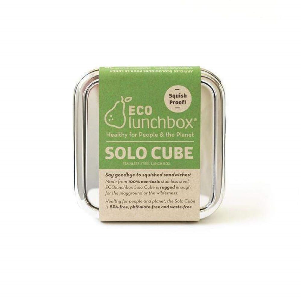 ECOlunchbox Solo Cube | Stainless Steel Food Storage Square Container | 5.25 x 5.25 x 2 inches (13 x 13 x 5 cm) | Holds 2.5 Cups (21 oz, 620ml) of Foods | Durable Metal Bento for Lunches & Snacks