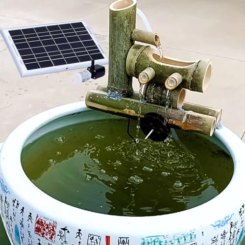 Kit fontaine en bambou solaire avec pompe à eau et éolienne
