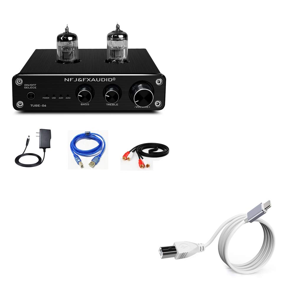 FX AUDIO 6N3 Tube Preamp + OTG PC-USB to Type-C Cable, Tube 06 Preamp with Sound Card and OTG Data T