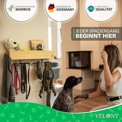 VELONT Hundegarderobe mit Ablage Personalisiert - Größe XL - Perfekter Leinenparkplatz - Bambus - Dogstation für Leinen & Zubehör - Inkl. Kotbeutelspender und Montagekit (02 XL)