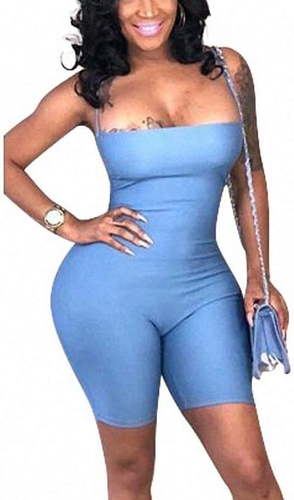 Ophestin Women Sexy Spaghetti Strap Criss Cross Backless Bodycon Short Pants Jumpsuits Rompers