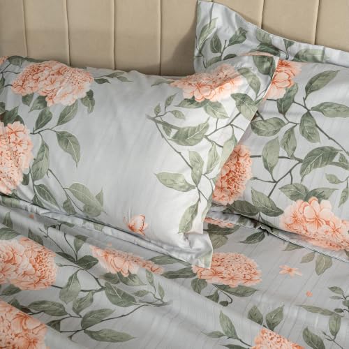 Image of Home Elegance from House of Mytrident | Linen Feel Bed Sheet for Double Bed King Size with Two Pillow Covers | Ultrasoft | Floral 274cm x 250cm | myTrident - Olive Coral