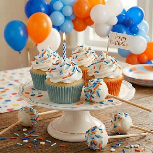 Image of Manvscakes, Blue and Orange dessert Sprinkles, Cake decorations, Chocolate, Fondant baking, Edible sprinkle, Cupcake toppings