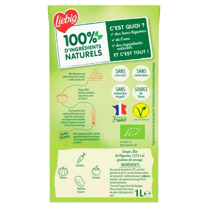 LIEBIG - Velouté De Potiron Bio 1L - Recette onctueuse avec Graines de Courges - Epicerie Salée - Le Lot De 3