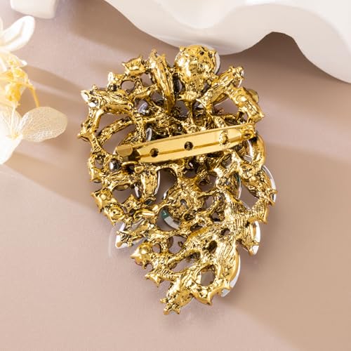 Image of SELOVO Rhinestone Statement Brooch Pin Flower Dress Accessory