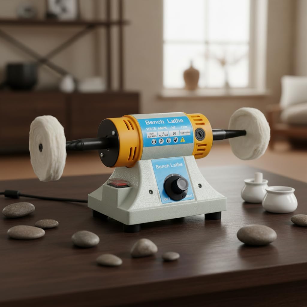 Lucidatrice da tavolo, lucidatrice a velocità regolabile, doppia ruota, controllo preciso 800-10000 RPM, basso rumore, finitura professionale, ideale per officina fai da te metalli gioielli legno