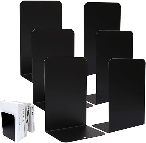 6 sujetalibros de metal de 8 pulgadas, resistentes extremos de libros y organizador de escritorio, tapón de libro para libros, películas, CD, 3