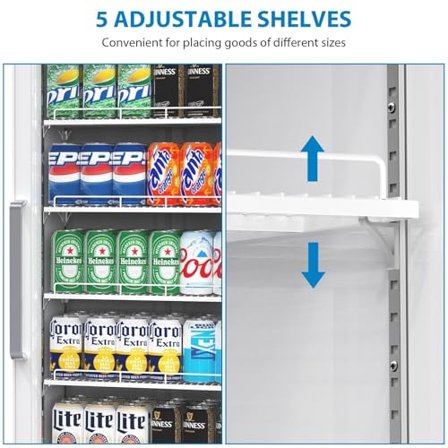 Image of Commercial Refrigerator 25.5 Cu.ft Glass Door Fridge, Display Beverage Cooler with LED, Adjustable Shelves, Upright Freezer for Restaurant, Bar, Convenience Store, Home, Black