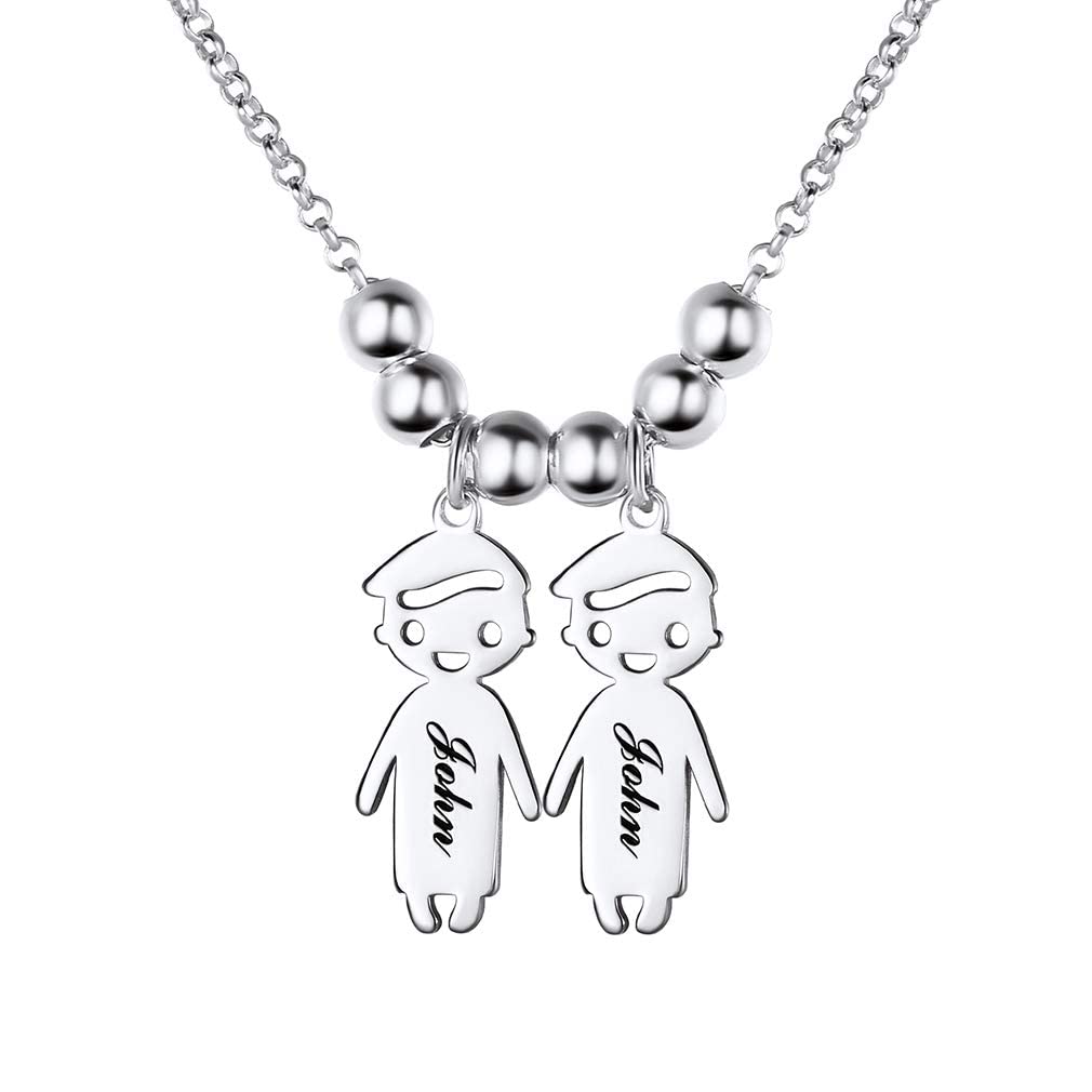 Custom4U Collana Personalizzata Ciondolo Bambini in Argento S925 Ragazzi Ragazze 1-5 Nomi Laser Incisione Collana Donna Collana Mamma Famiglie Regalo Compleanno per Madre BFF