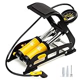 MEETLOCKS Double Cylinder Barrel Bike Foot Pump,160PSI Aluminum Body Floor Air Pump with Precisional Accurate Pressure Gauge Smart Valve Head for Presta Schrader & Deutschland Valve Bicycle Tire Pumps