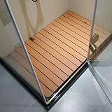 20 24 28 30 34 38 40 44 Inch Length Customizable Solid Teak Wood Shower Floor Mat, Large Small Square Bath Mat With Anti-slip Foot & With Center Drain Hole, For Inside Shower/ Tiled Floor(26x42in(66x1