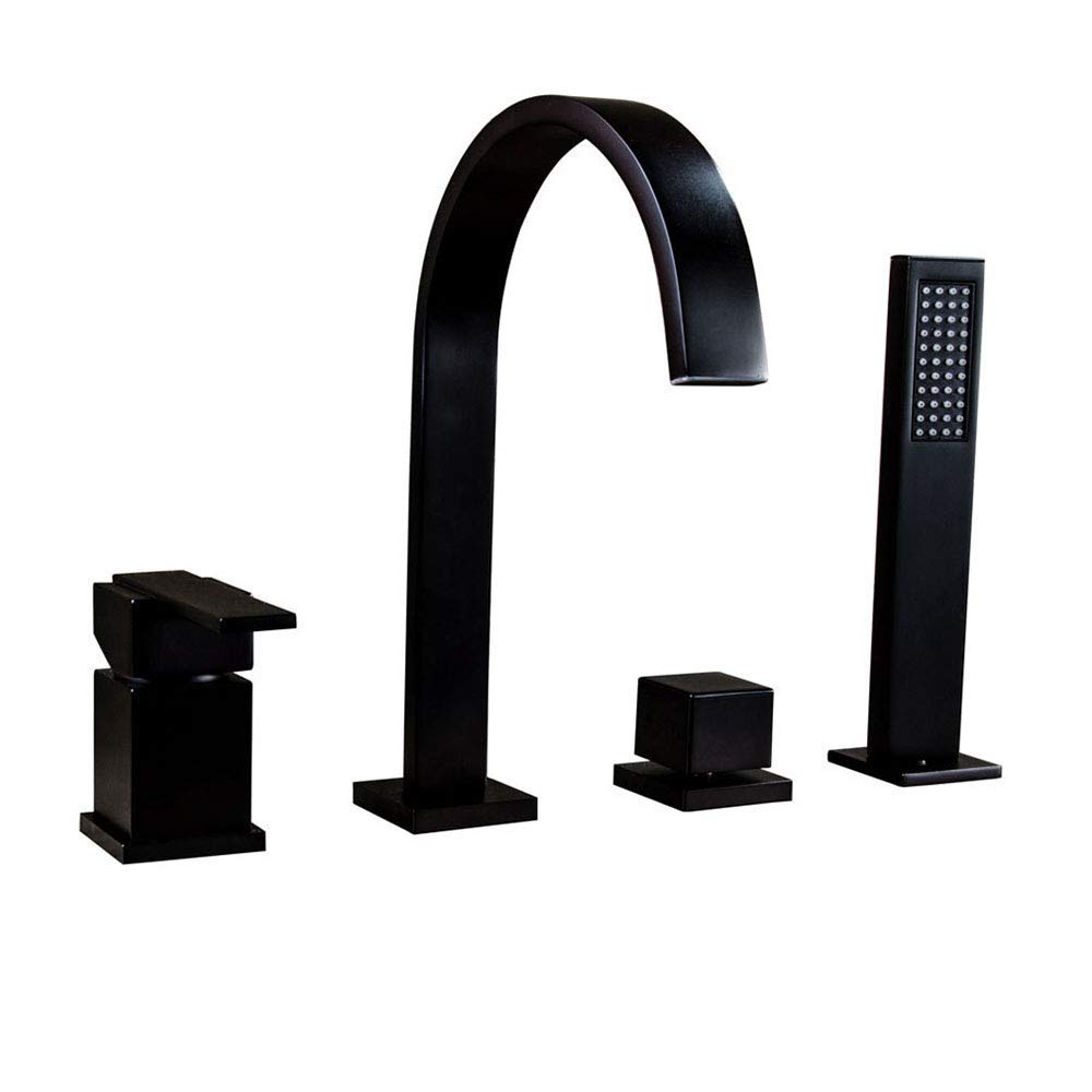 CWCQGH Black Waterfall Bathtub Mixer with Brass Hand Shower Double Function Bathtub Faucet Set Deck Mounted Bath Shower Faucet