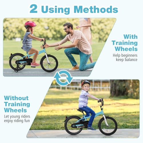 Image of BABY JOY Kids Bike, 12 14 16 18 Inches Sporty Bicycle with Training Wheels, Adjustable Seat, Handbrake & Coaster Brake, Reflectors, Girls Boys Bike for 3-8 Years Old Children
