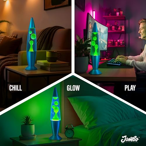 Image of JAMBO 16 inch Beautiful Lamp- Blue with Yellow /Green Wax, Relaxing Liquid Light, Night Light Nightlight, Home Decor Living Room Office Bedroom Lamp for Adults Teens Kids, Magma Motion