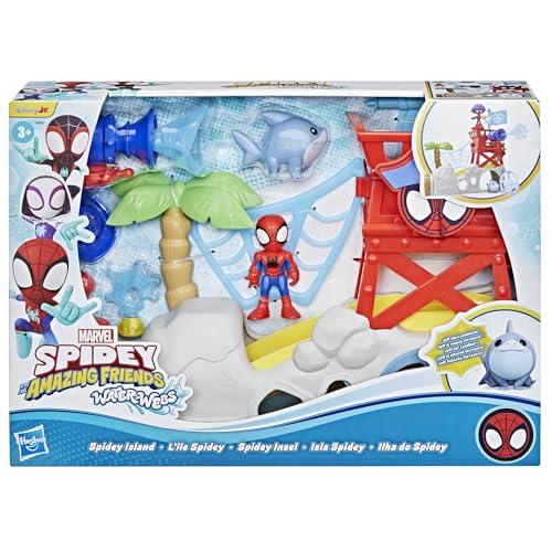 Spidey and his Amazing Friends Marvel Toys Water-Webs Spidey Island Spider-Man Playset, Red and Blue, Medium - Image 2