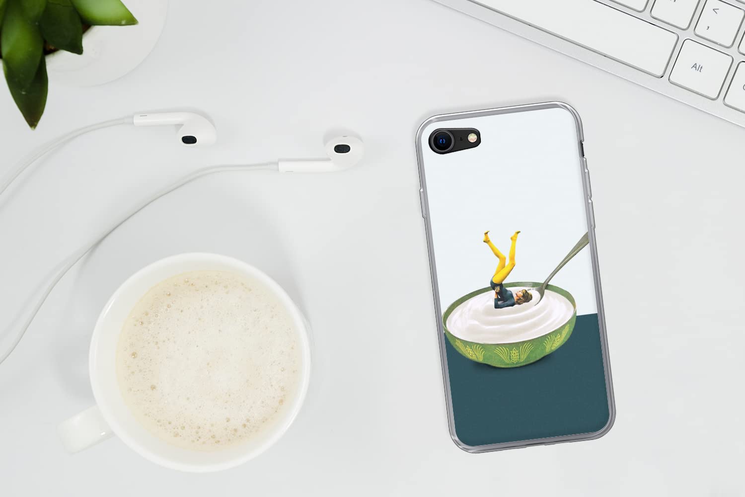 MuchoWow Funda para iPhone SE 2020 - Yogur - Yoga - Retro - Funda de Silicona/Funda Blanda para teléfono móvil