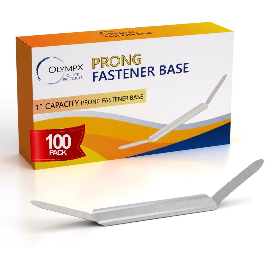 OLYMPX 100 Pcs of 1 Inch Capacity Premium Metal Paper Prong Fasteners Bases, 2.75 Inch Base for Paper File Clip Folder Accessories, Office Paper Clamp, Silver Box of 100