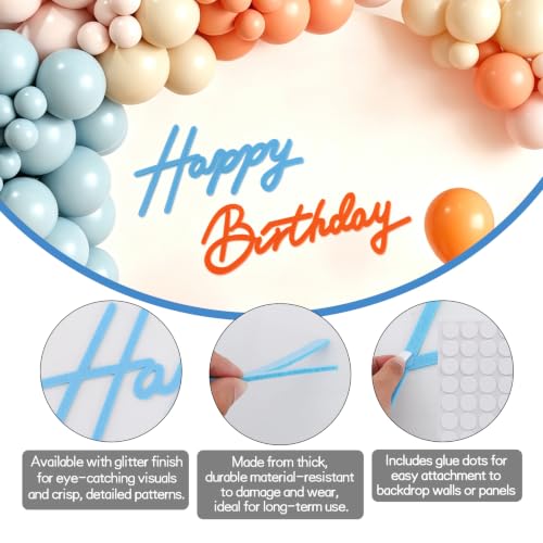 Image of TONIFUL Happy Birthday Sign for Backdrop - Orange Blue Felt Banner - Includes Dot Glue - Perfect for Birthday Party Backdrop,Wall Decr,Balloon Arch,Photo Background